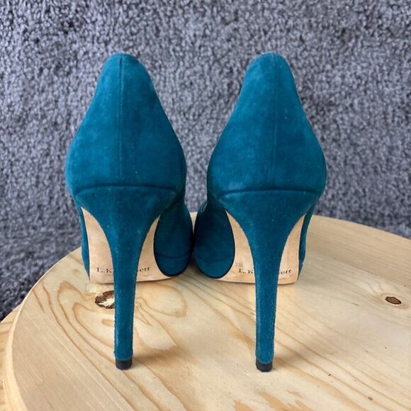 LK Bennett Suede Pumps Womens 9 Blue Slip On Round Toe Stiletto Made in Spain - Picture 5 of 10